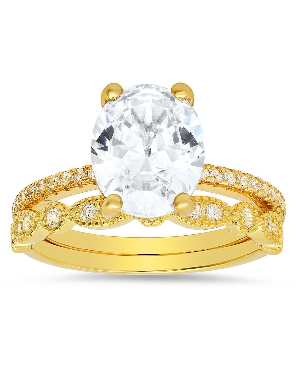 Kylie Harper Metallic Oval-Cut Diamond Cz 2Pc Stackable Ring Set