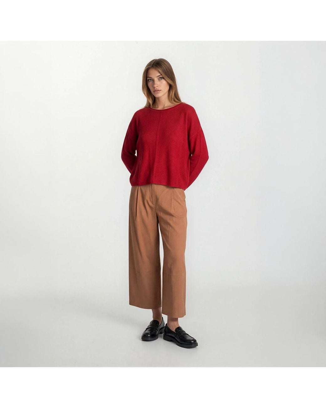 Haris Cotton Red Knitted Long Sleeved Blouse Bordeux