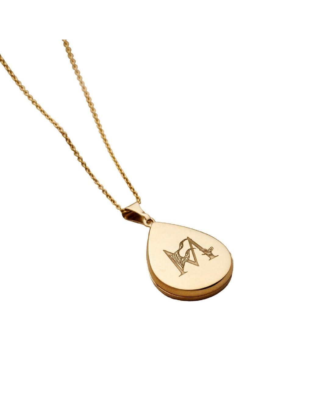 Posh Totty Designs Metallic Yellow Gold Plated Floral Engraved Initial Droplet Locket Necklace
