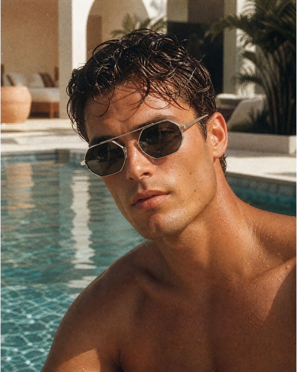 Cossimo Green Magari Metal Hexagon Sunglasses
