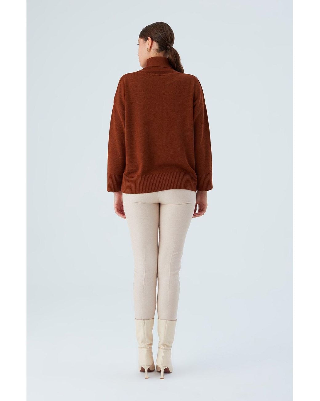 Peraluna Brown Wide Roll Neck Knitwear Pullover