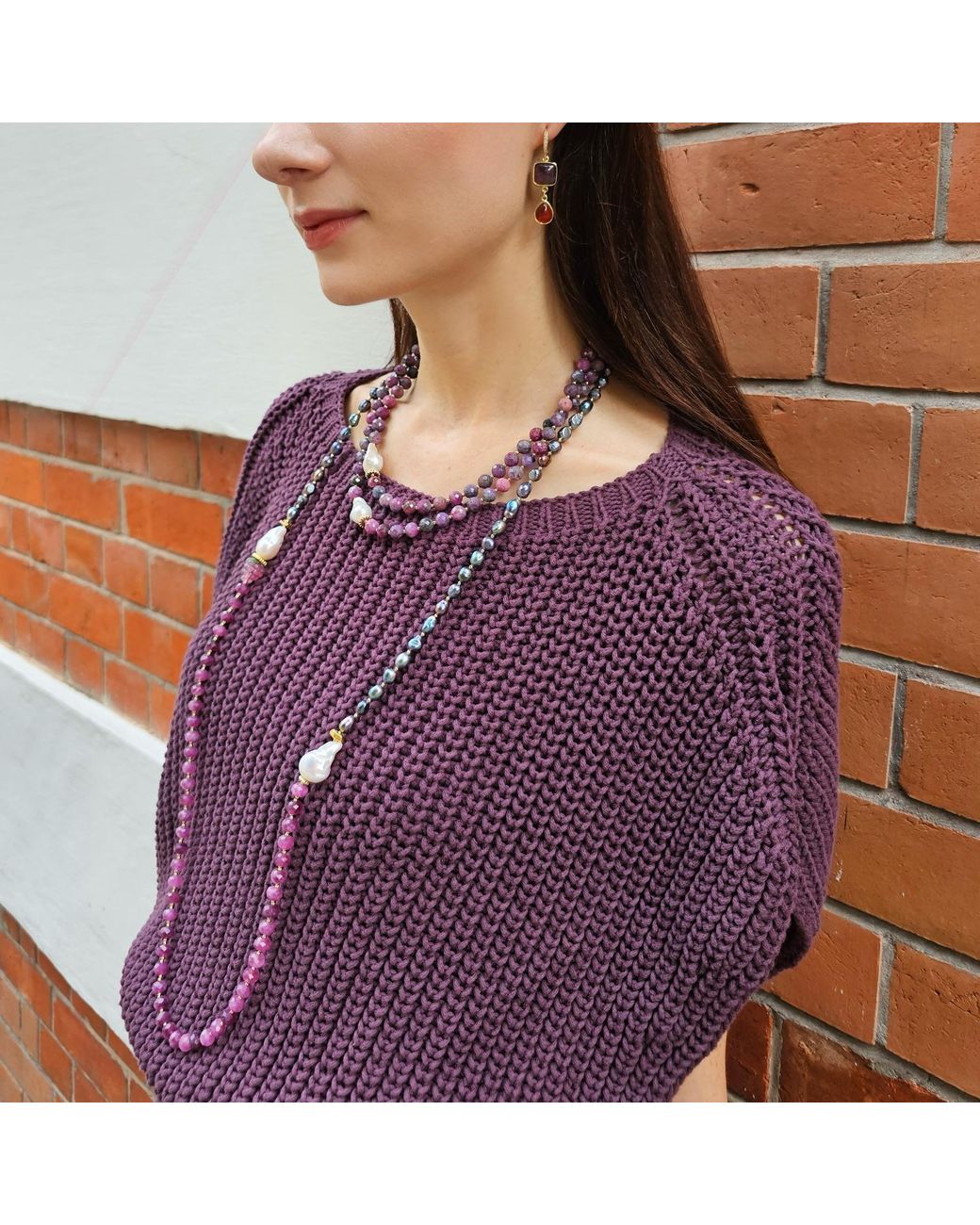 Farra Purple Pearls With Agate And Baroque Pearls Long Necklace