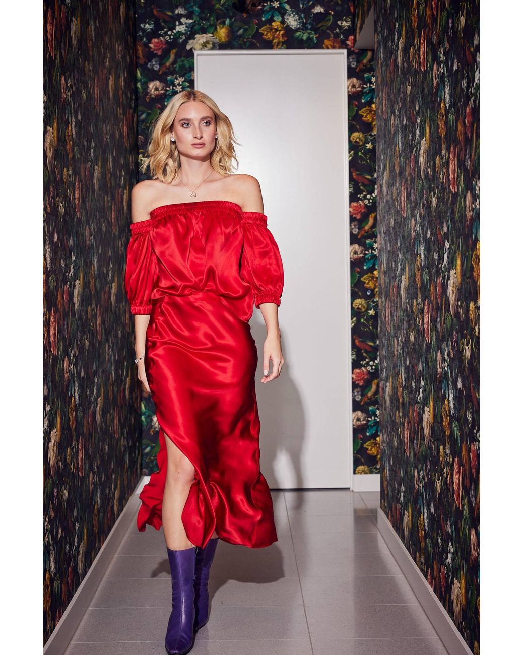 Lindsay Nicholas New York Red Off The Shoulder Top