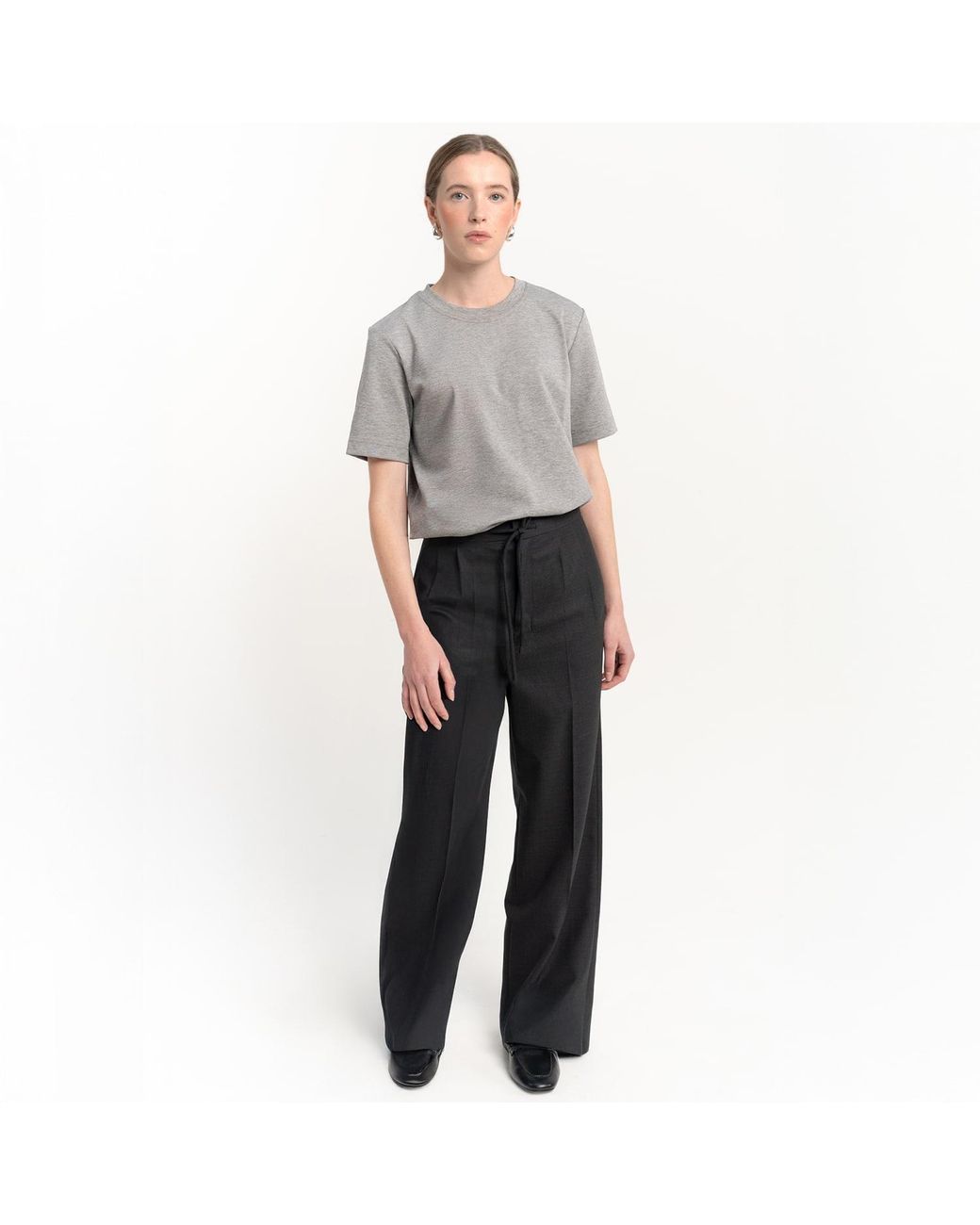 Laelen Gray Drawstring Wool Tailored Trouser