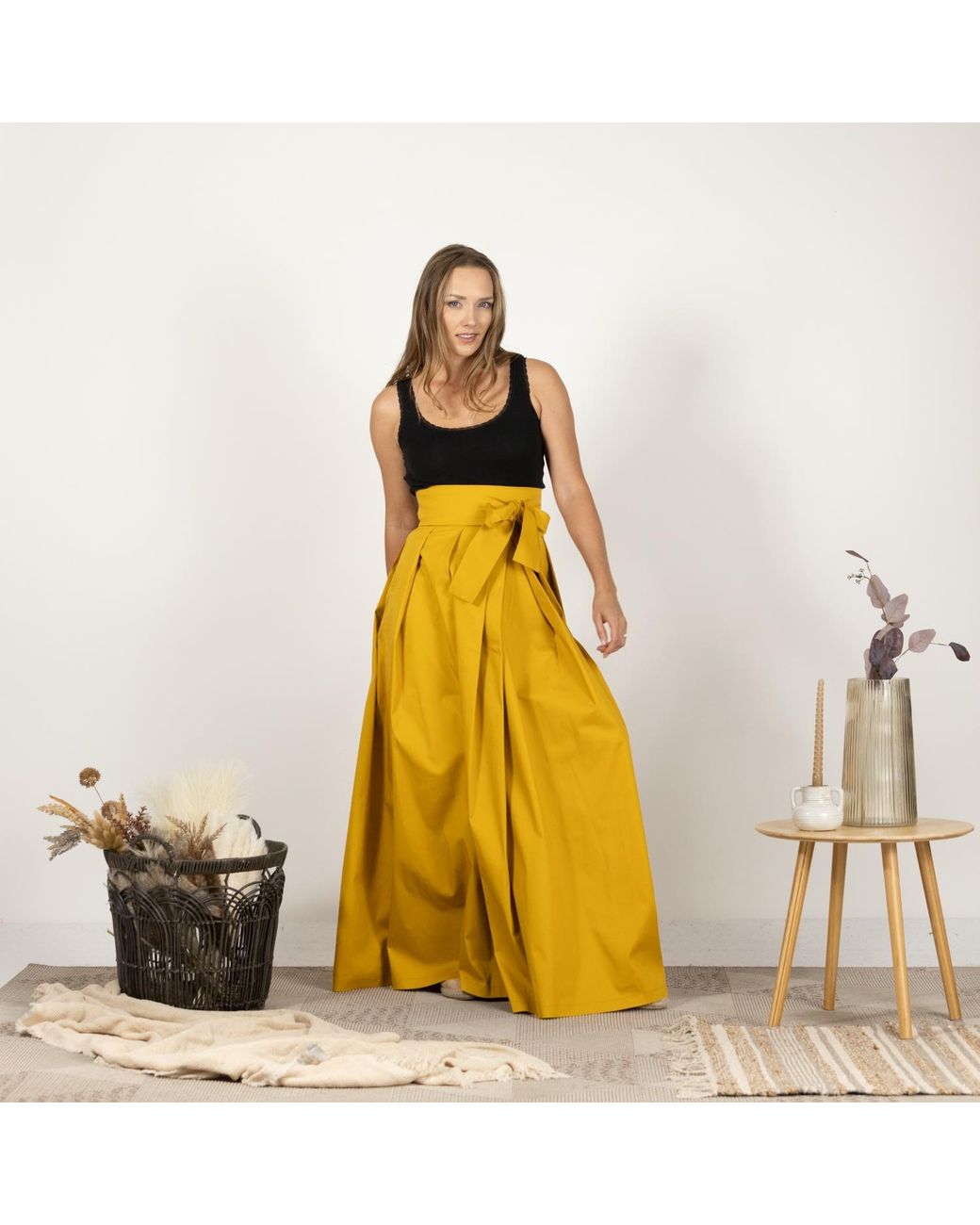 Nikka Place Yellow High Waisted Full Skirt With Big Waistband Bow