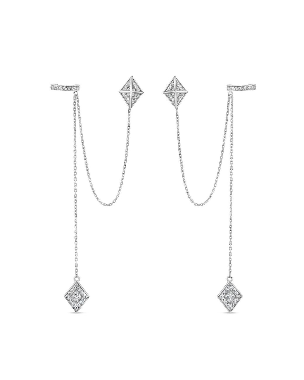SALLY SKOUFIS White Sahara Asymmetric Earrings With Made Cz Diamond Stimulant