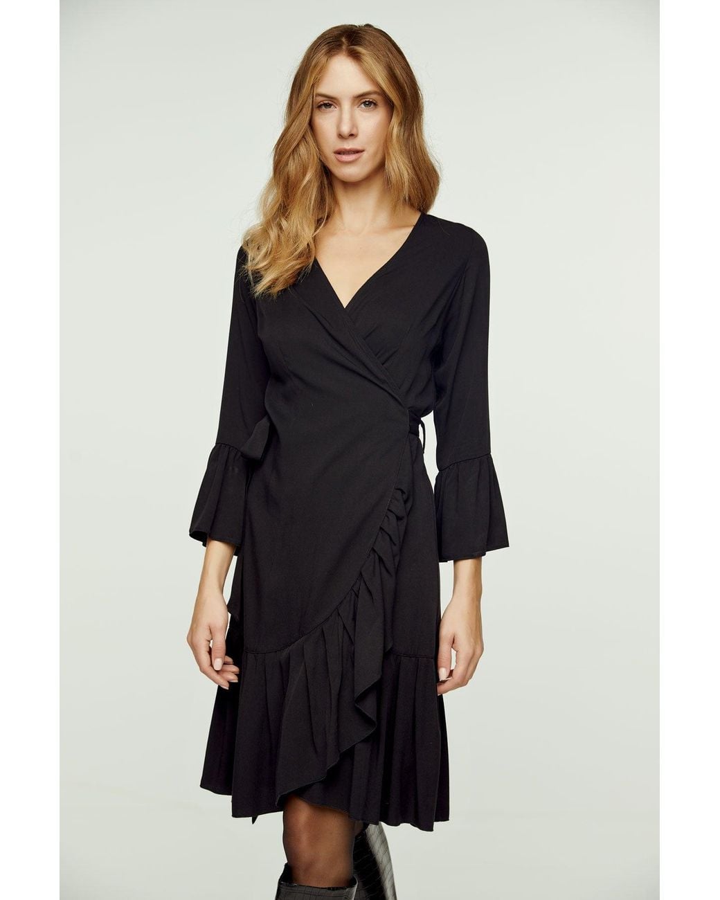 Conquista Blue Wrap Dress Viscose With Bell Sleeves