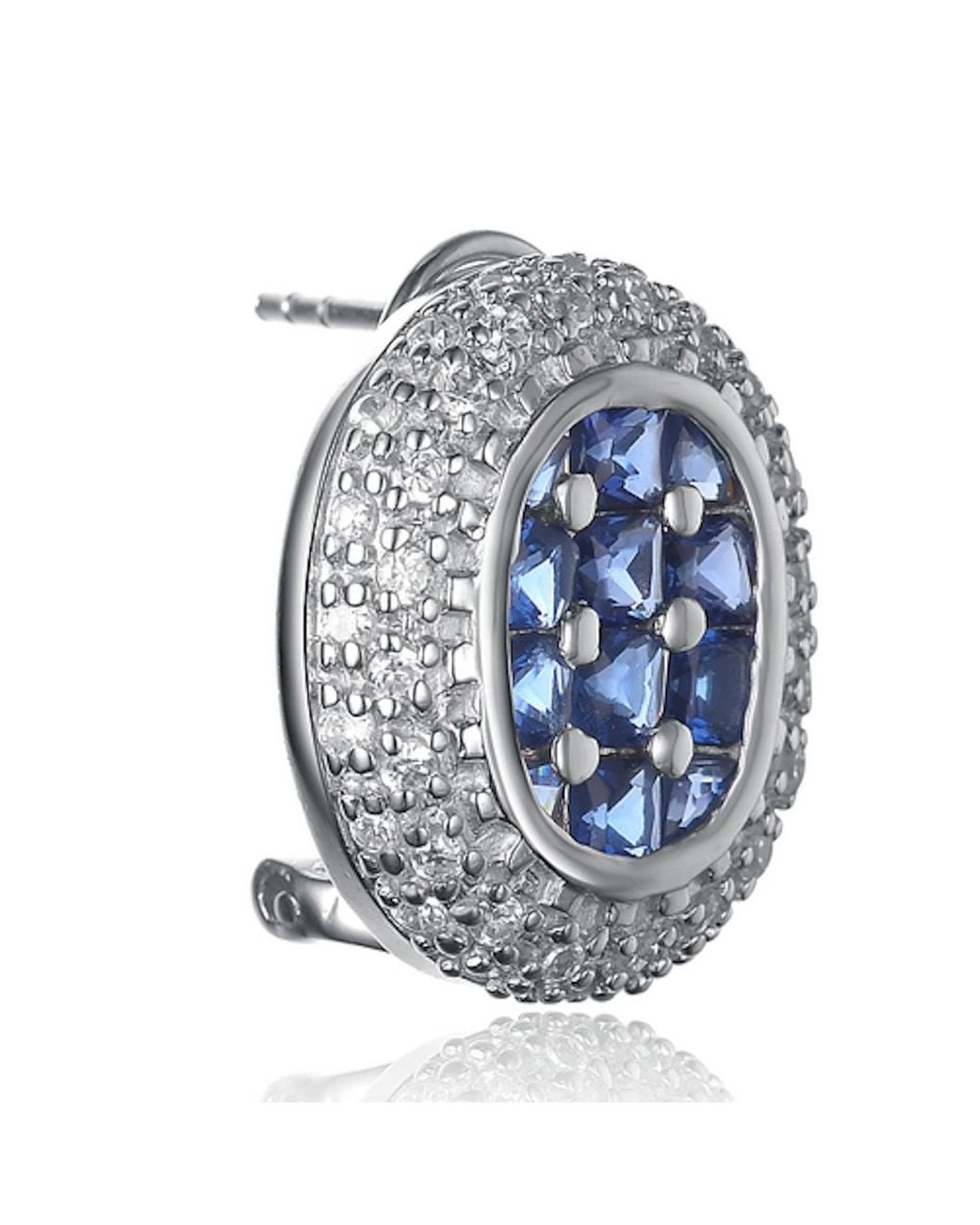 Genevive Jewelry Blue Sterling Cubic Zirconia Sapphire Stud Earrings With Button Style