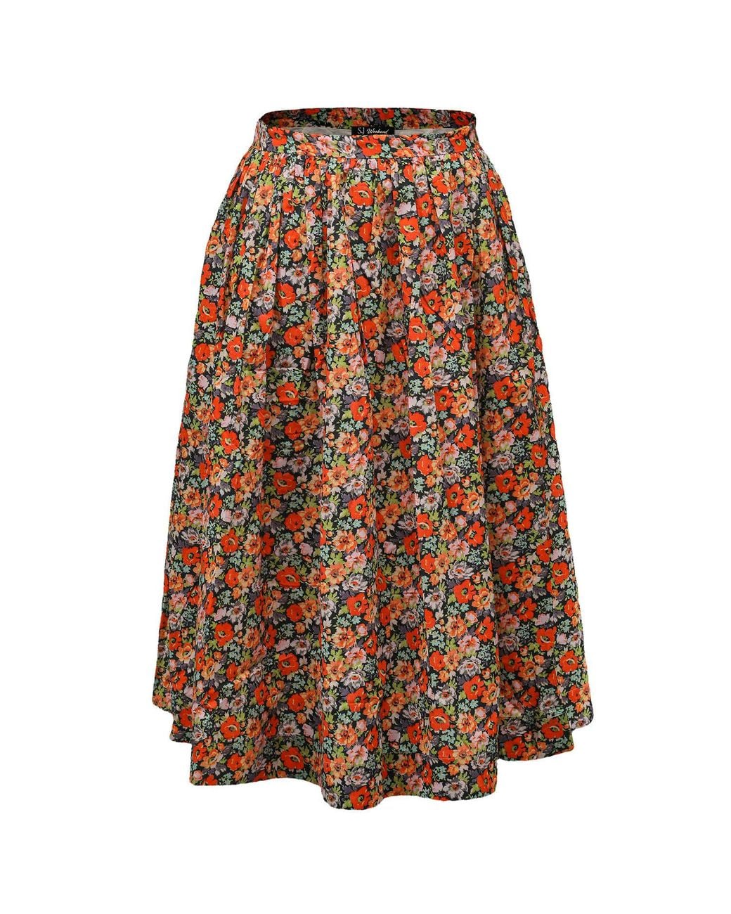 Smart and Joy Brown Retro Floral Print Flared Skirt