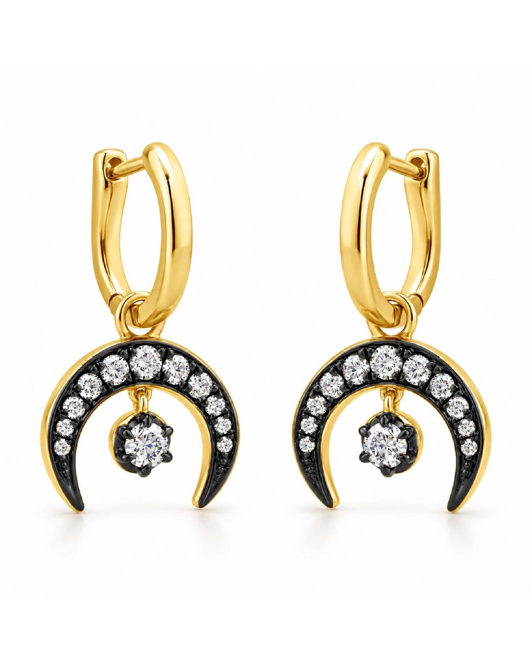 Artisan Metallic 14K Diamond Crescent Half Moon Hoop Earrings