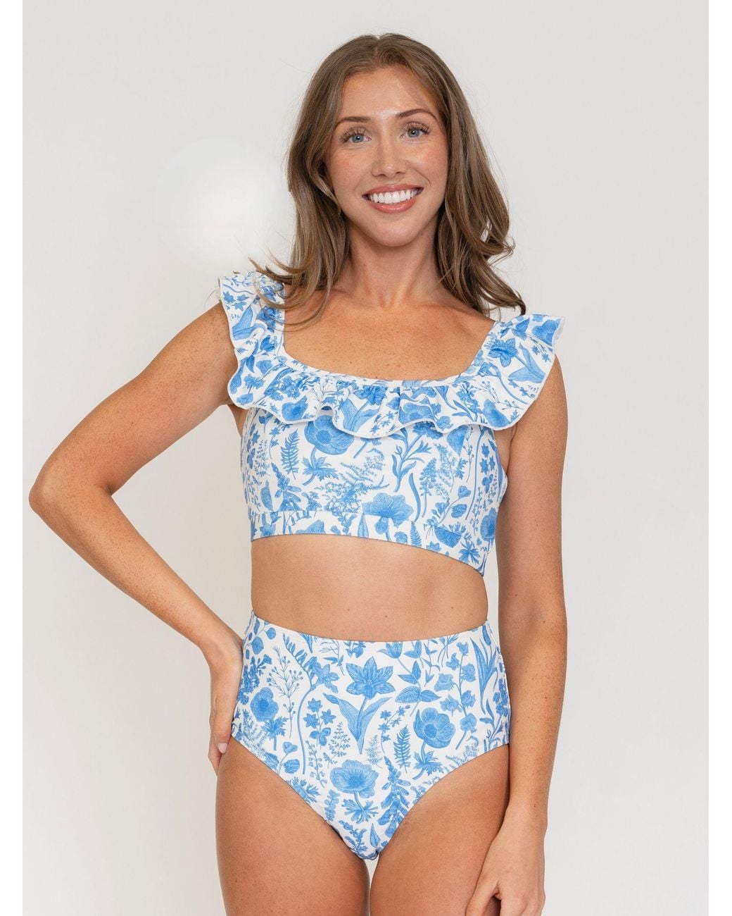 Lime Ricki Swimwear Blue Botany High-Waist Bottom