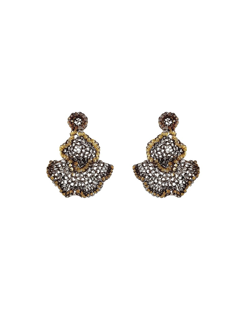 Lavish by Tricia Milaneze Metallic Sepia Mix Jasmine Trio Handmade Crochet Earrings