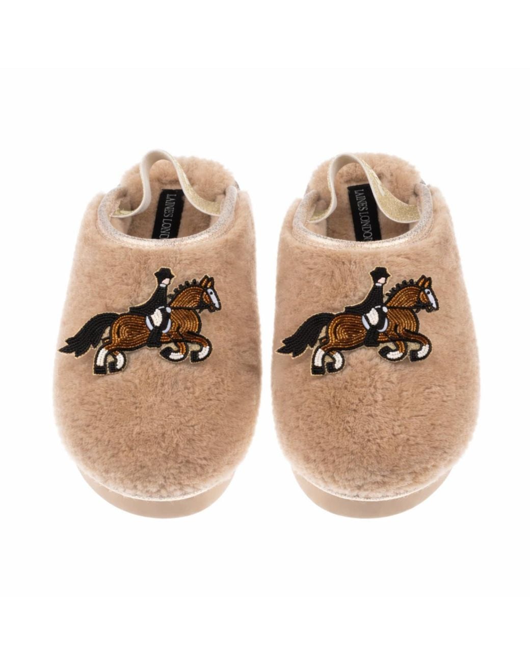 Laines London Multicolor Neutrals Flatform Cloud Slippers With Dressage Horse Brooches
