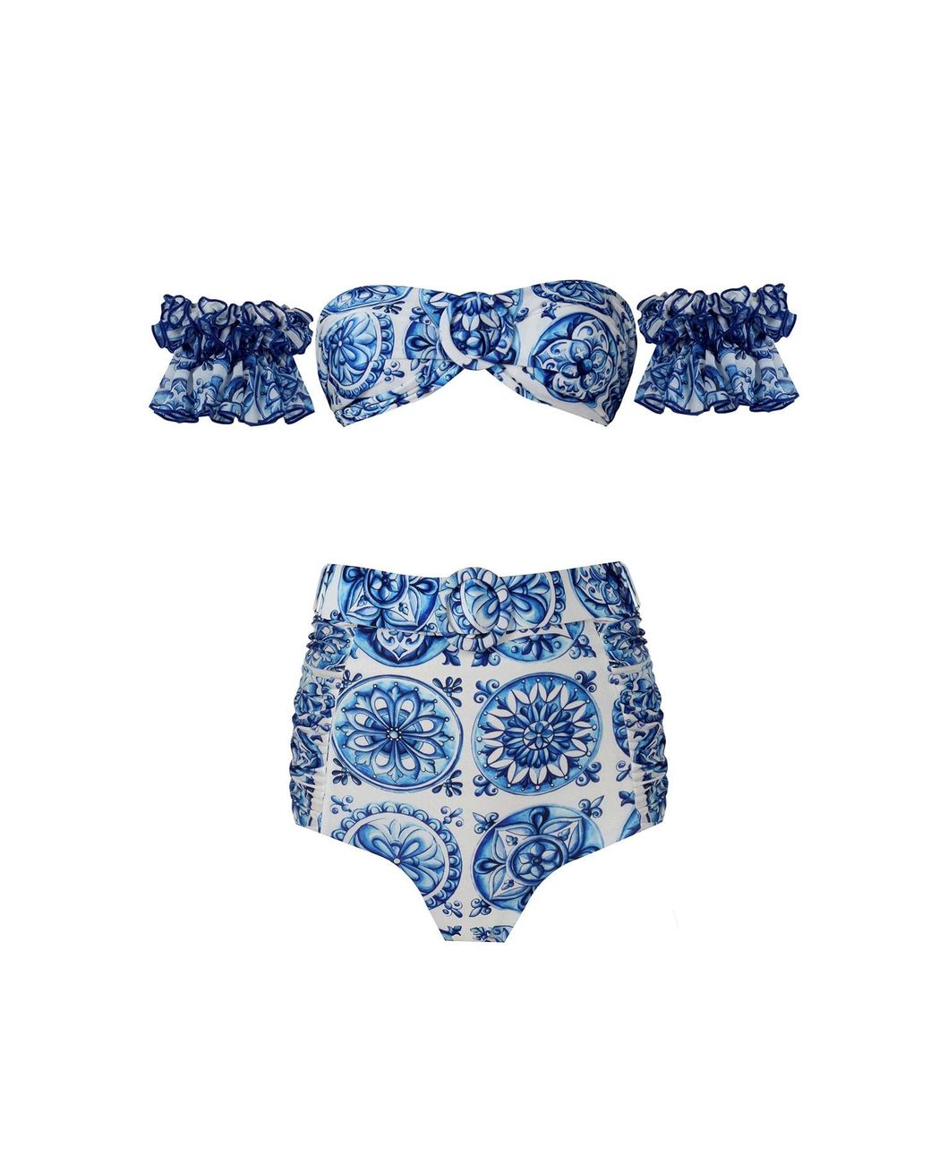Nur Karaata Blue Marigold Bleu Blanc Bikini Set