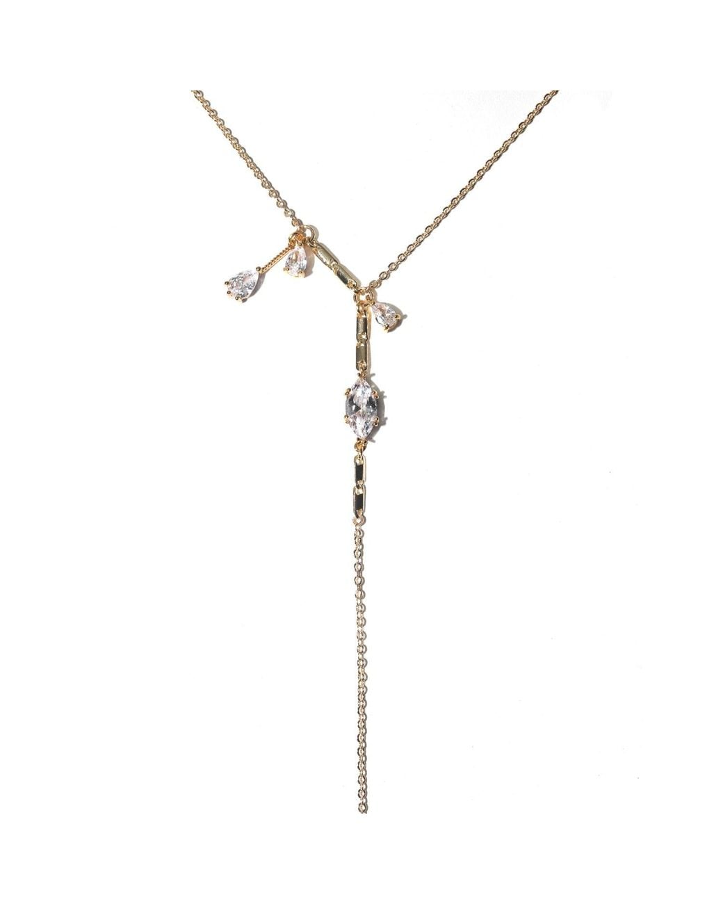 Studio Baloge Metallic Navette Serti Lariat Necklace