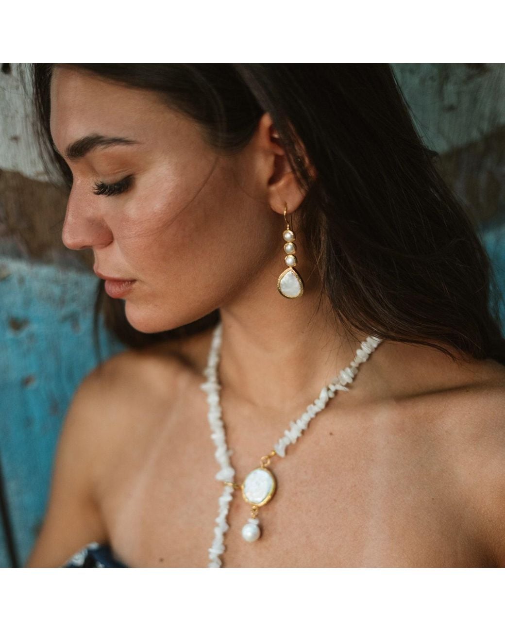 Ebru Jewelry Metallic Cleopatra Pearl Cascade Drop Earrings