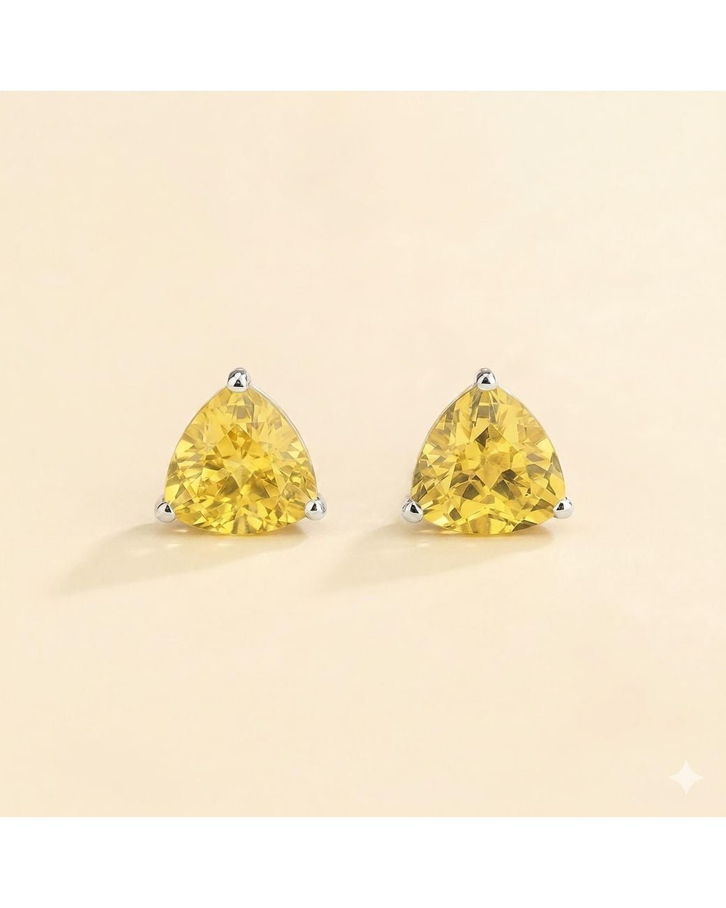 Juvetti Yellow Trillion Sapphire Solitaire Stud Earrings