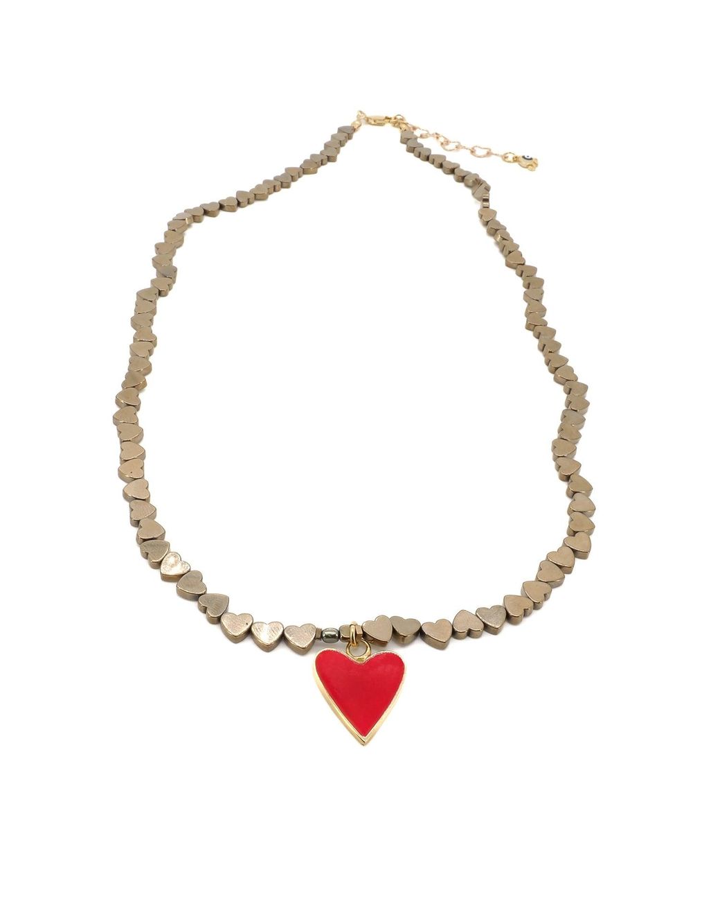 Ebru Jewelry Metallic Heart Pendant Hematite Stone Heart Shape Chain Necklace