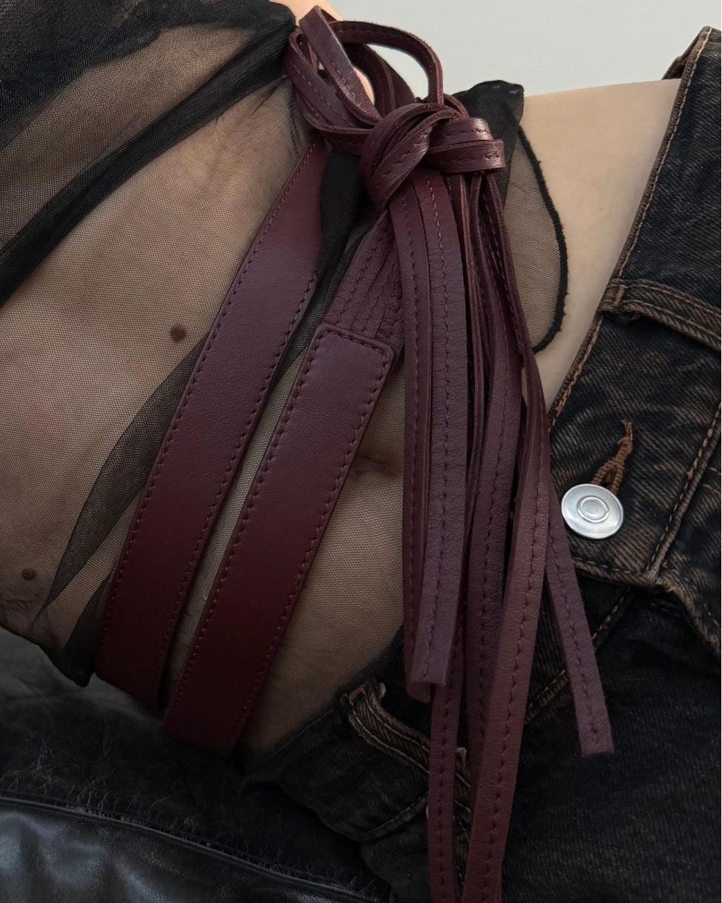 GYUNIA Black Eva Harness Belt Burgundy Leather