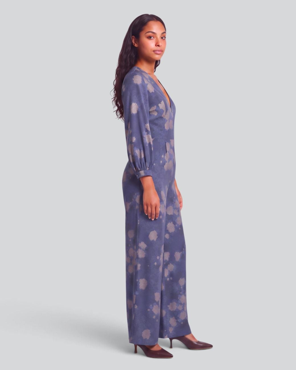 Lords of Harlech Blue Jill Lans Floral Stretch Tencel Jumpsuit