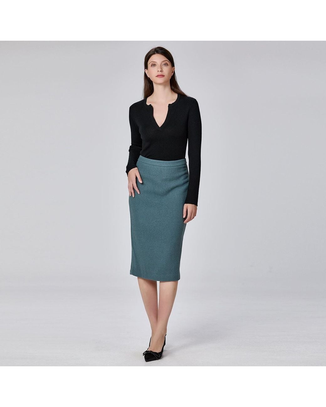 Smart and Joy Blue Straight Minimalist Skirt