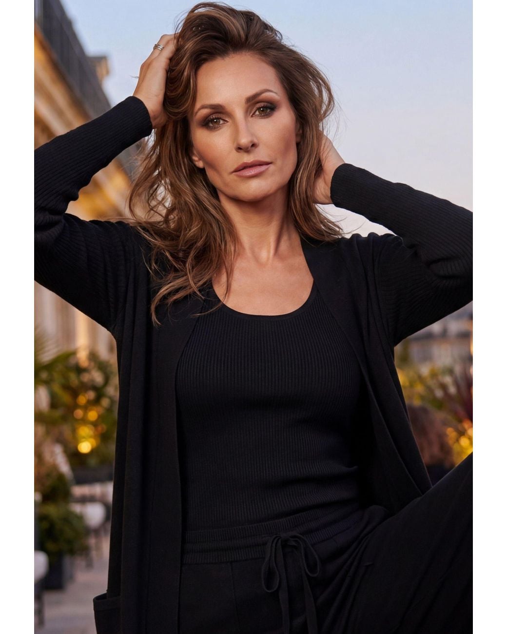 YOU LOOK PERFECT Black Cardigan Blossom, Long Merino Cardigan With Pockets