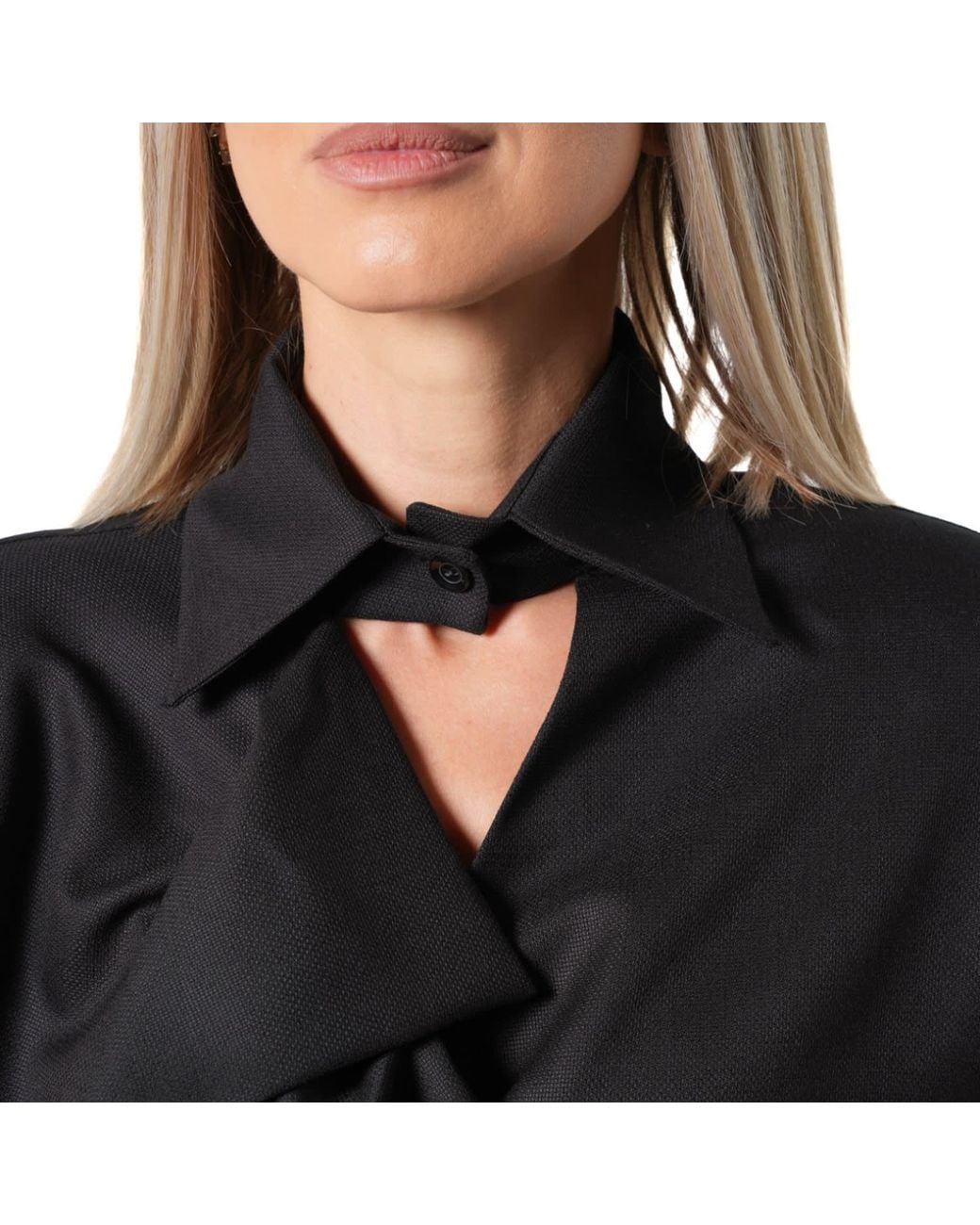 Metamorph Black Wool Wrap Blouse With Statement Sleeves