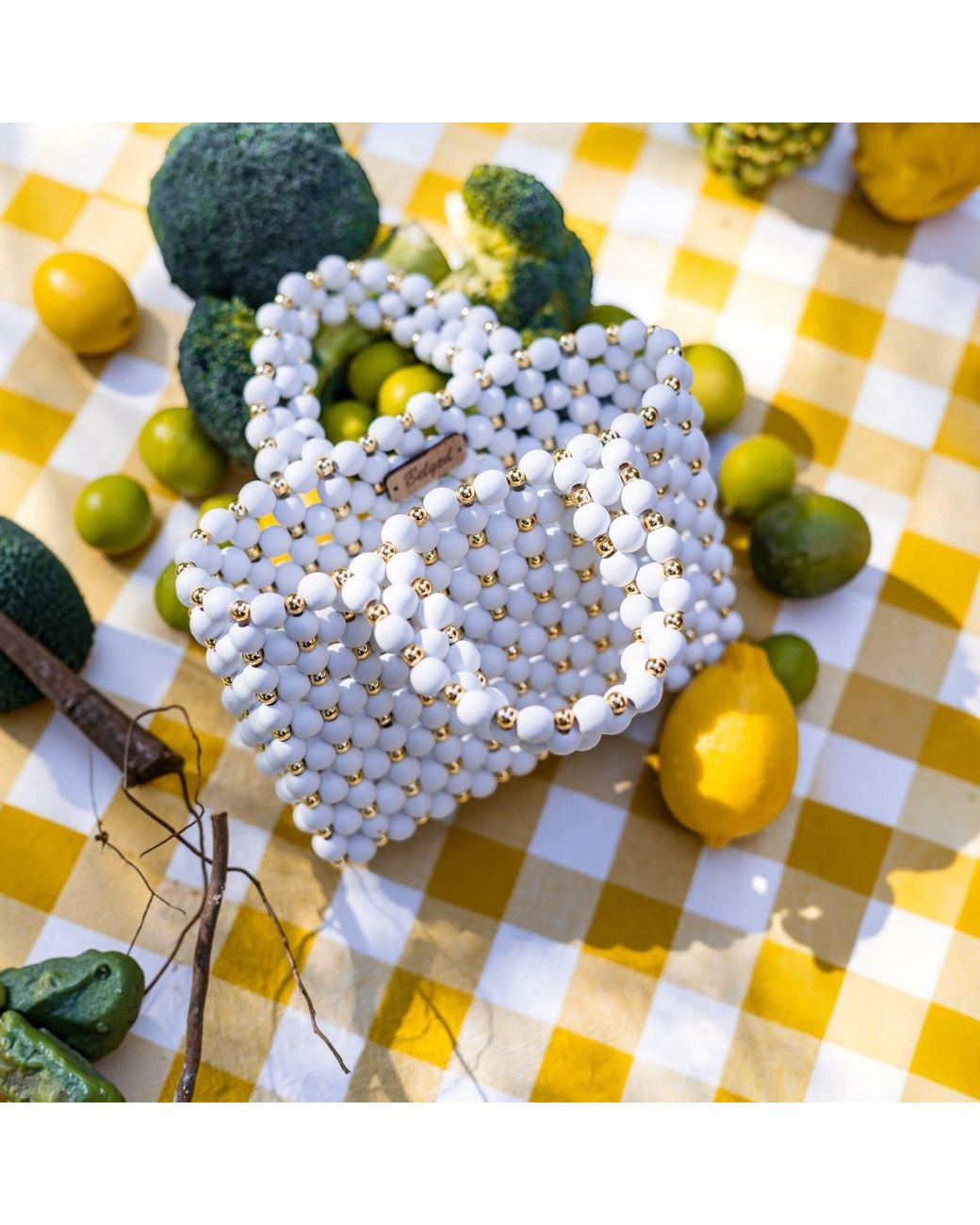 Belyed Handcraft White Bayda –Handmade Summer Wooden Bead Handbag By Belyed