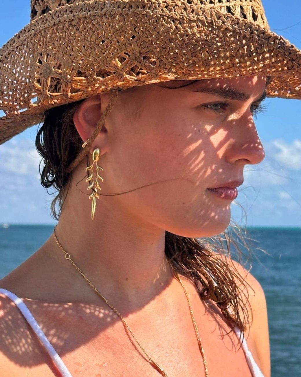 Stone Fruit White Fishbone Earrings