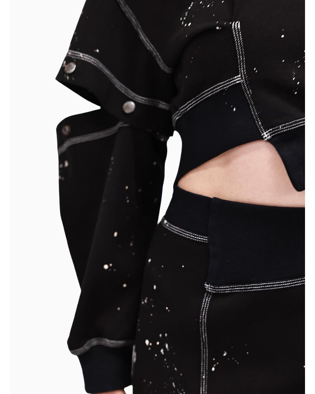 Gao Republic Black Cropped Snap Sleeve Sweatshirt