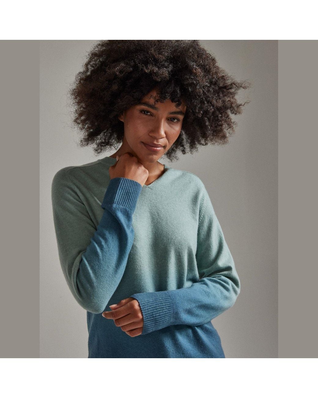 Salts Cashmere Green Ombre Split Crew Neck Sweater