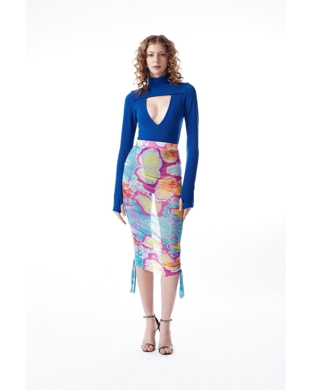No'design White Sheer Midi Skirt With Side Ruched Detail