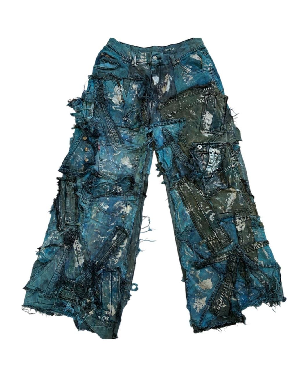 Zasta Studio Blue Wearable Ruins Shredded Wide Leg Colored Denim Pants F