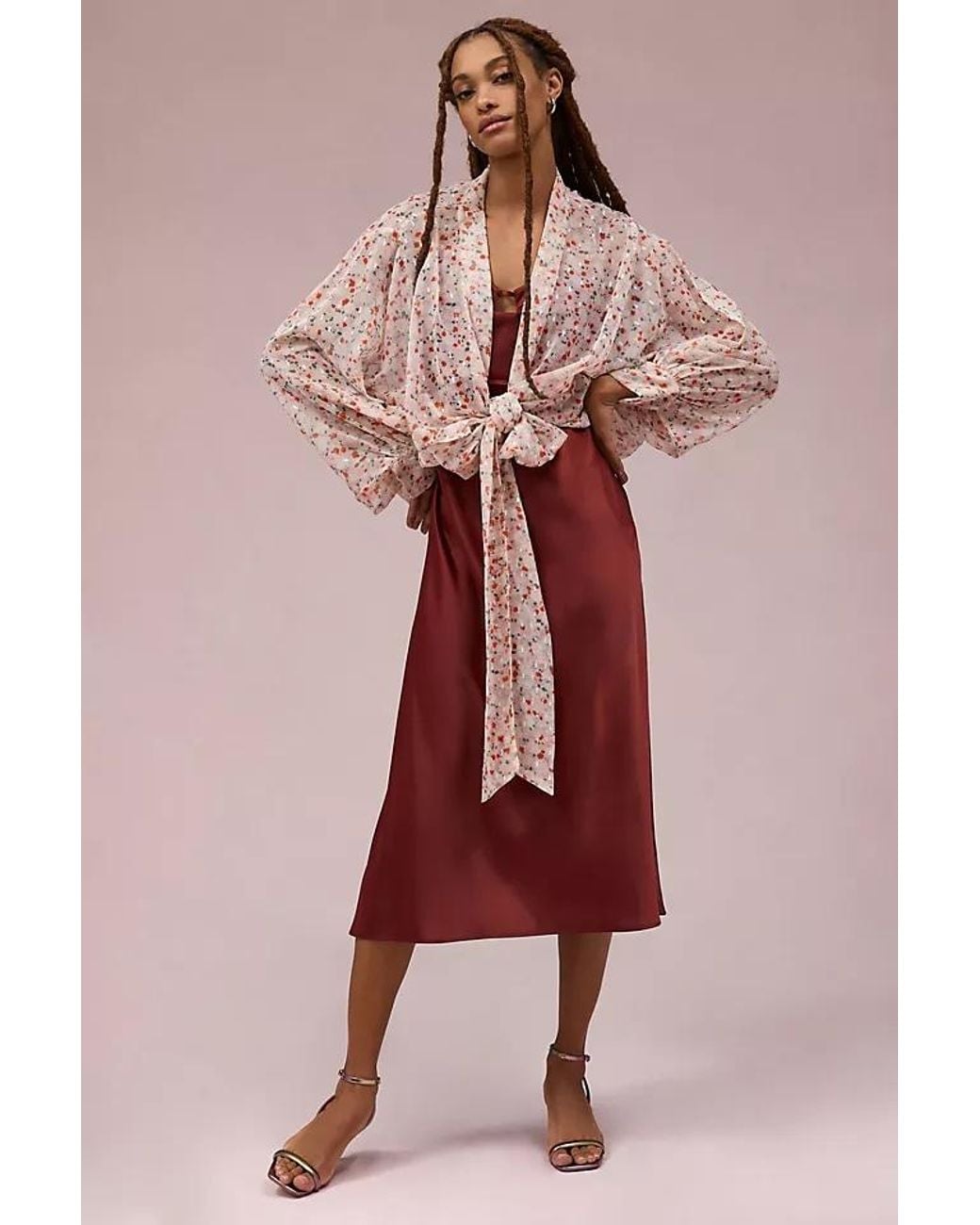 Saachi Natural Tie Front Floral Kimono