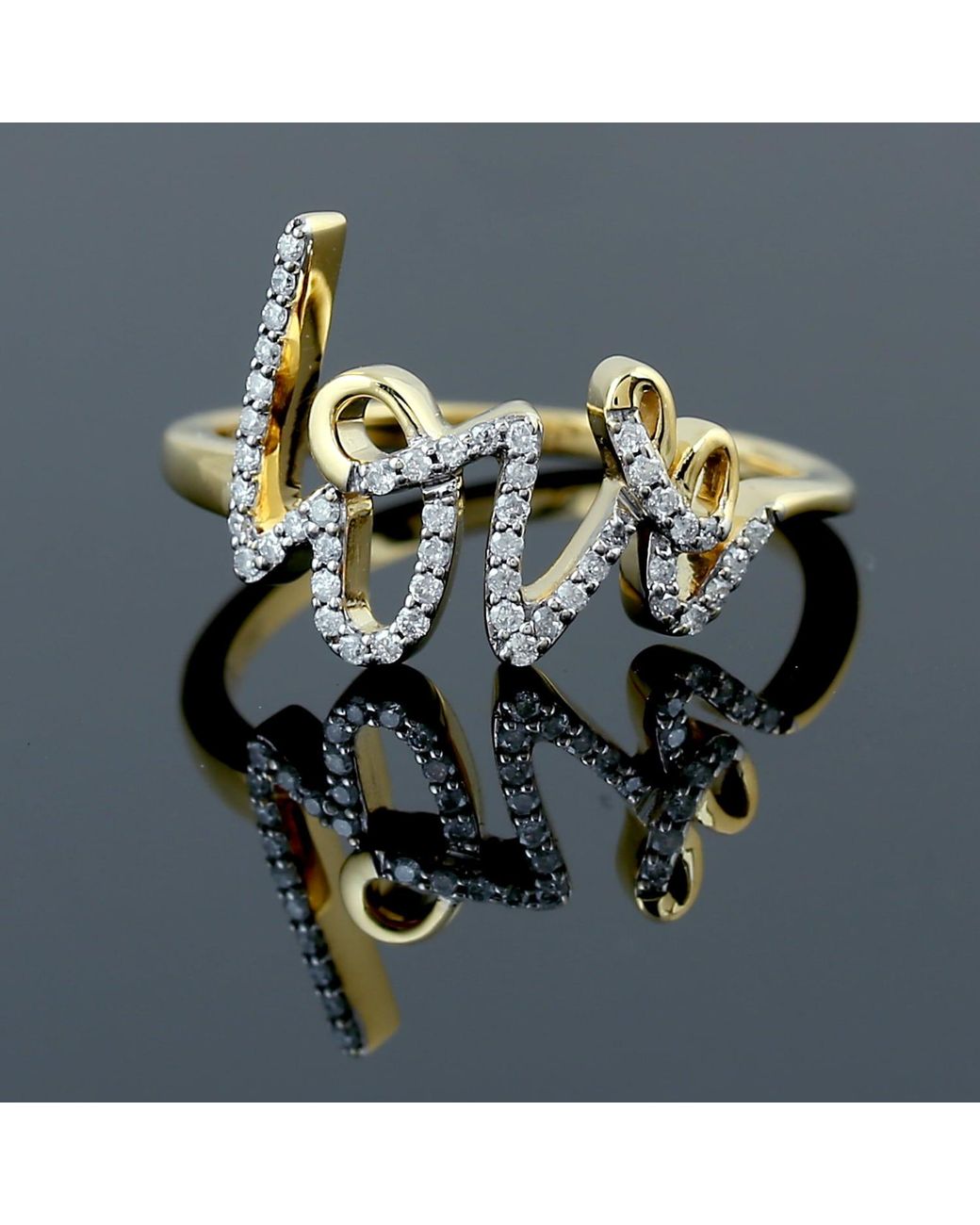 Artisan Metallic 14K Diamond Love Script Ring