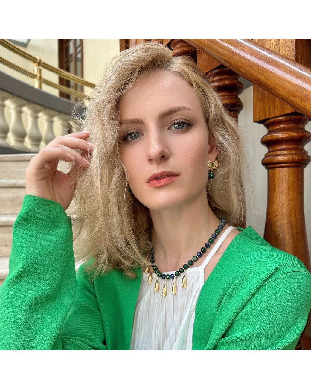 Farra Green Phoenix Lapis With Flower Pendants Statement Necklace