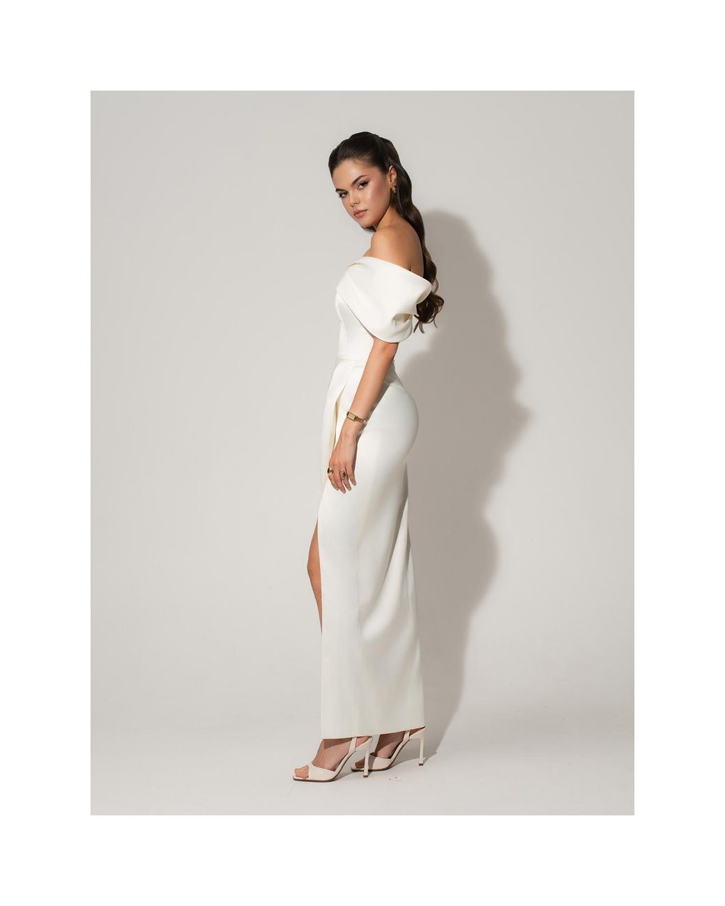 Tia Dorraine White Heavenly Kissed Draped Satin Maxi Dress