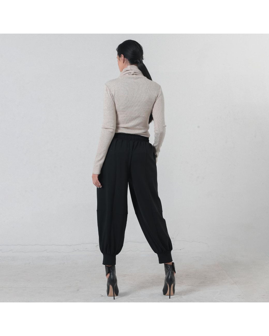 Metamorph Black Elastic Waist Harem Pants