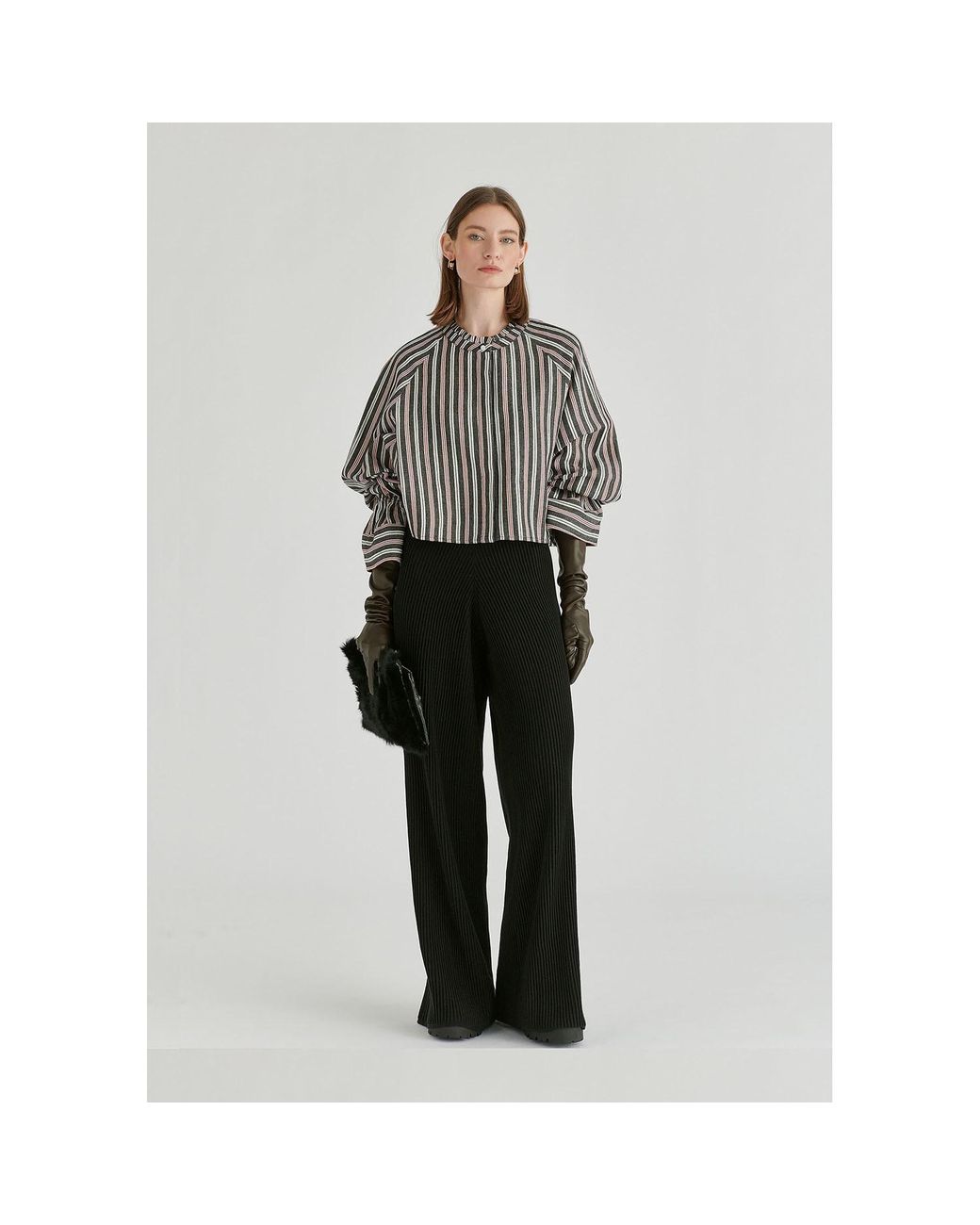 Paisie Black Ribbed Trousers With Wide Waistband