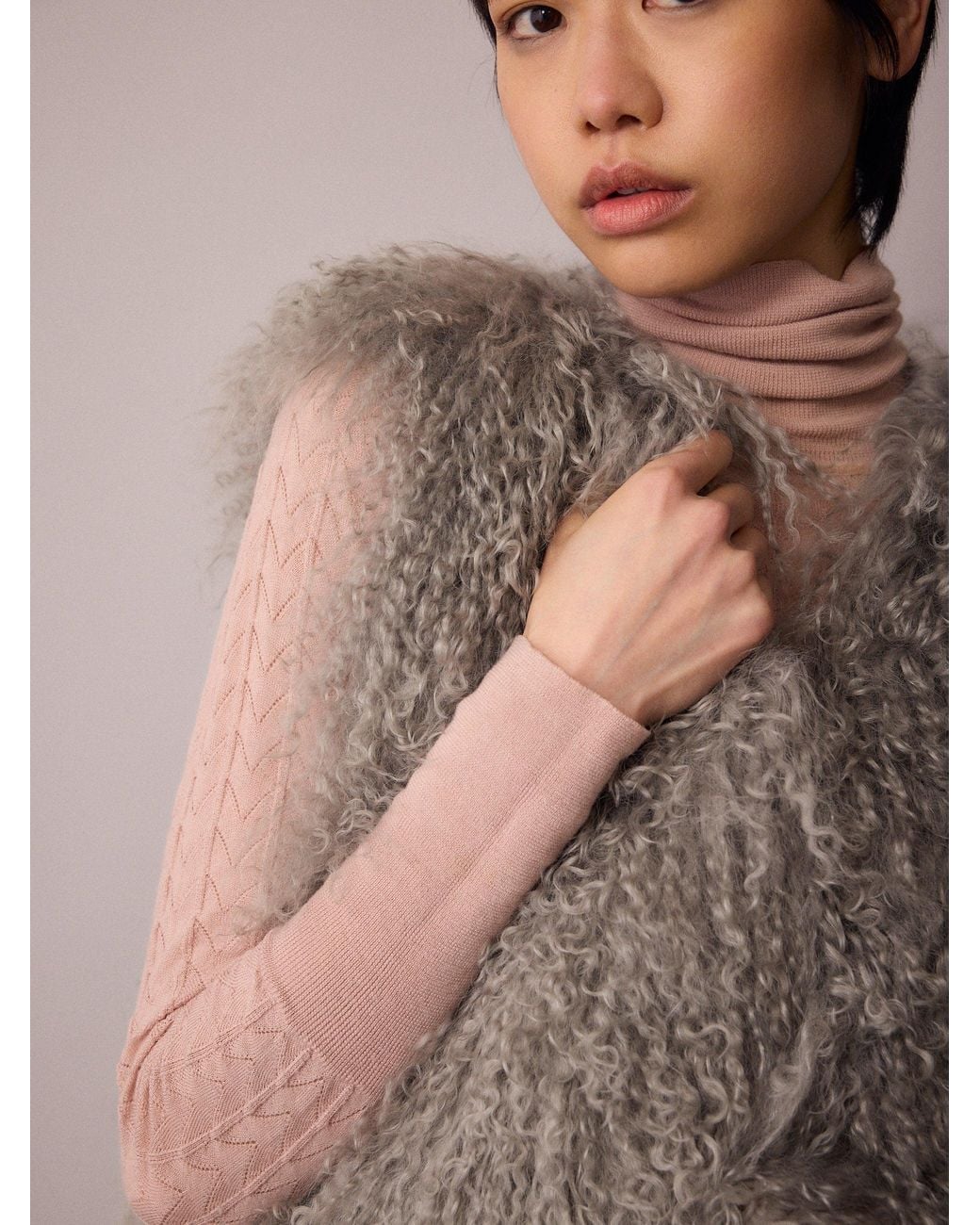Amanda Thompson Couture Gray Colette Gilet Mongolian Sheepskin Fur