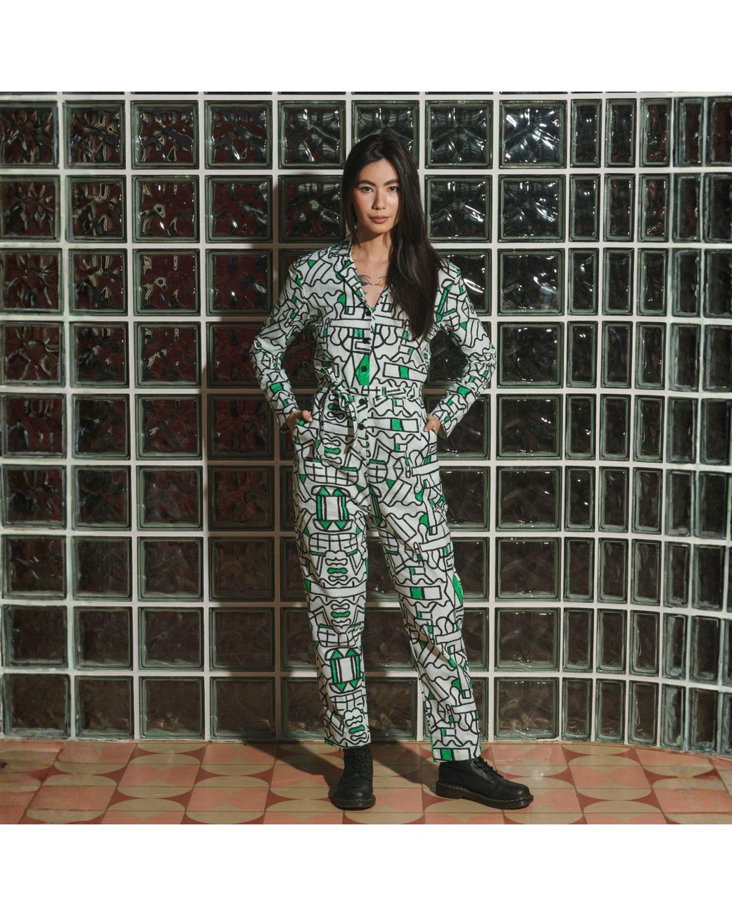 Wild Clouds Green Organic Cotton & Linen Jumpsuit
