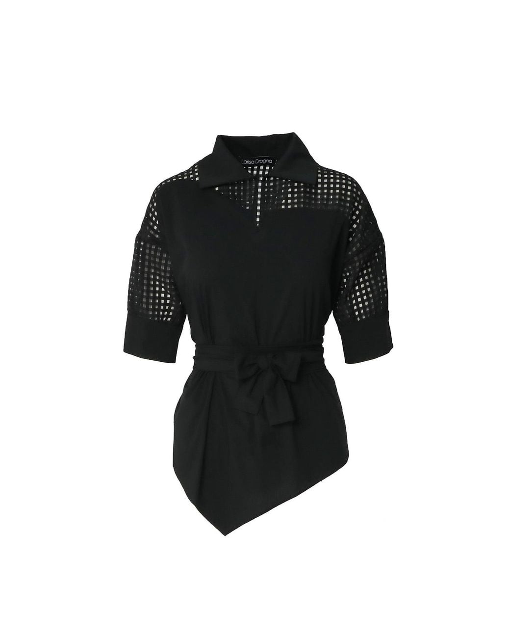 Larisa Dragna Black Trio Cotton Shirt With Voile Insert