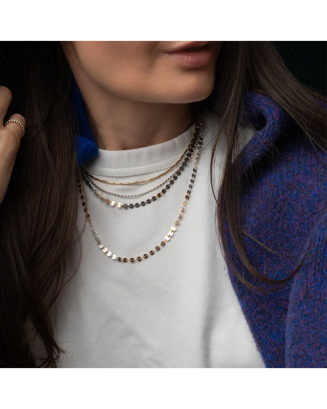 Kate Koel Metallic Two Tone Confetti Shimmer Necklace Filled And Sterling Layering Chain