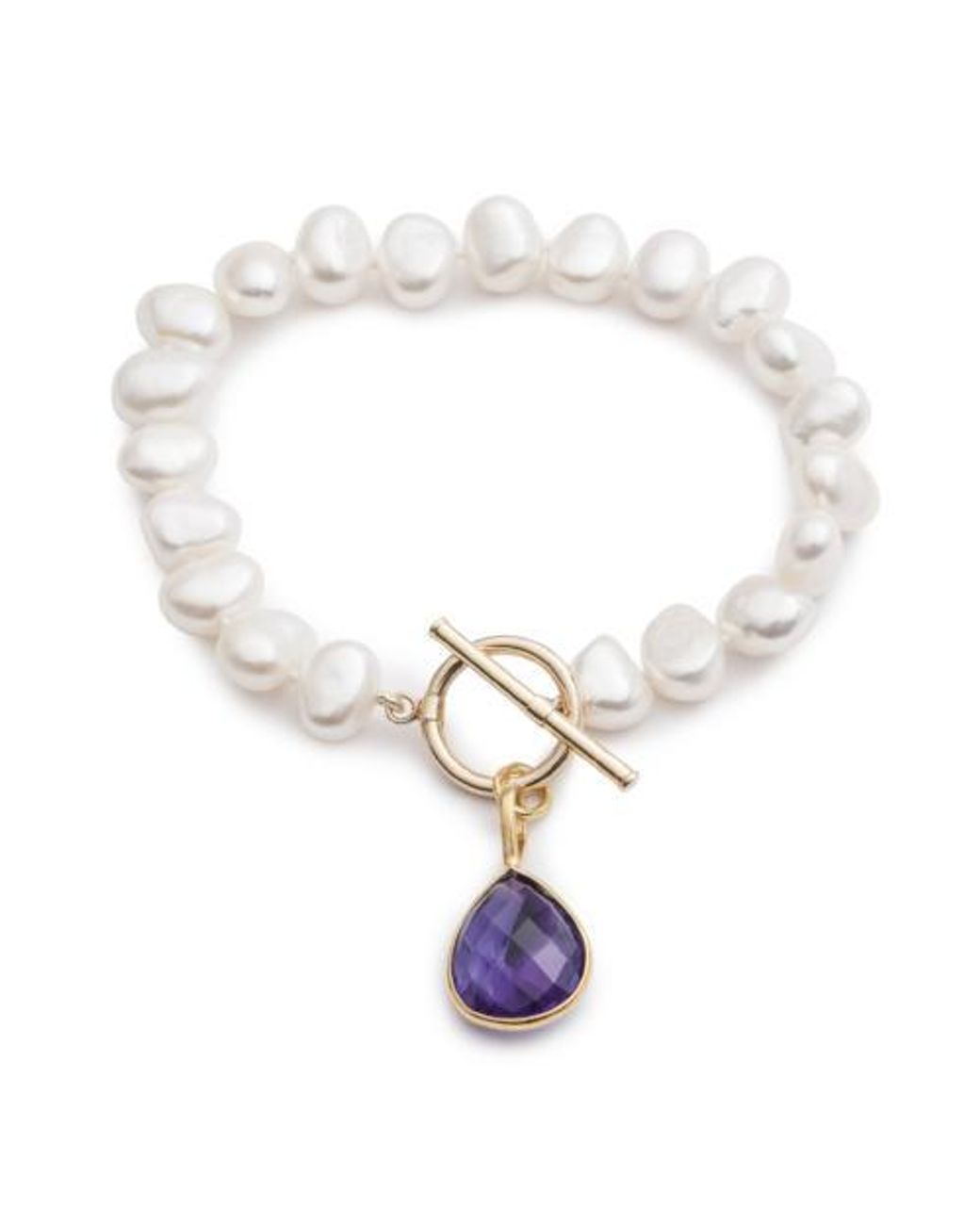 Pearls of the Orient Online Metallic Clara Irregular Cultured Freshwater Pearl Bracelet With An Amethyst Drop Pendant
