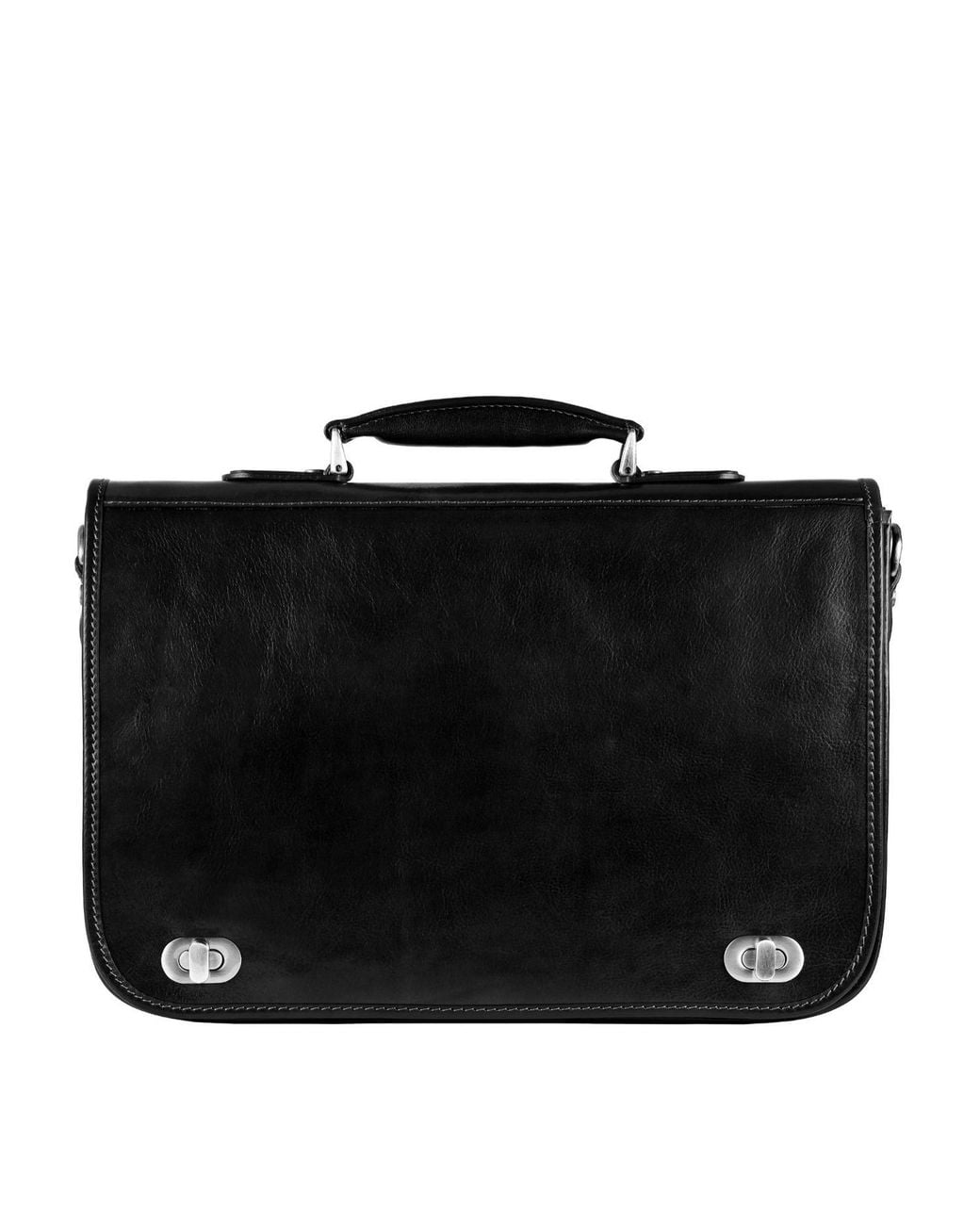 Time Resistance Black Leather Briefcase Laptop Bag for men