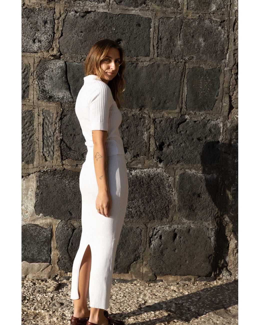 SALANIDA White Madonna Ribbed-Knit Midi Skirt *Reversible