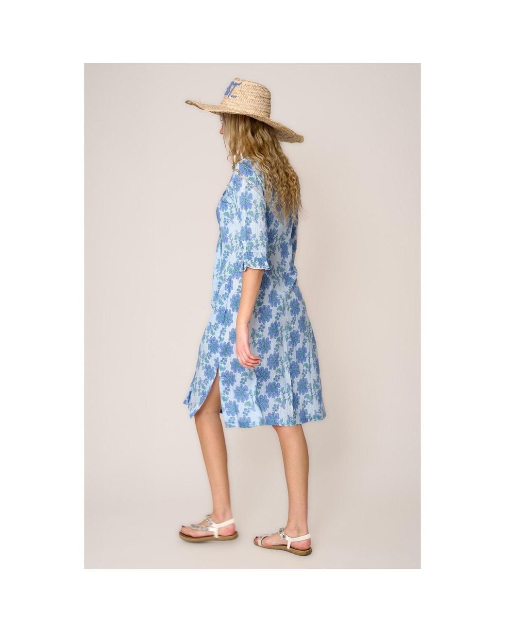 At Last Blue Cotton Karen Long Sleeve Day Dress