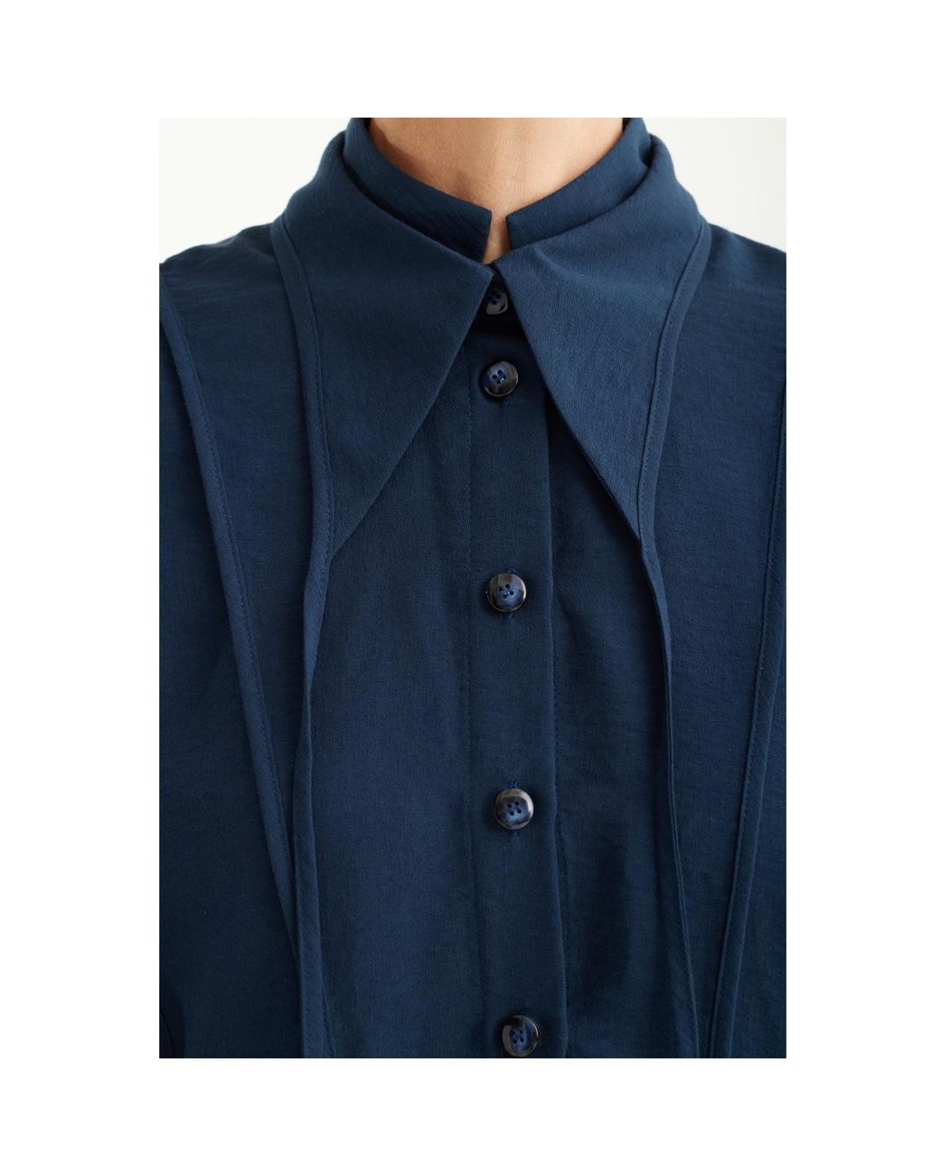 Julia Allert Blue Artistic Asymmetric Textured Viscose Blouse