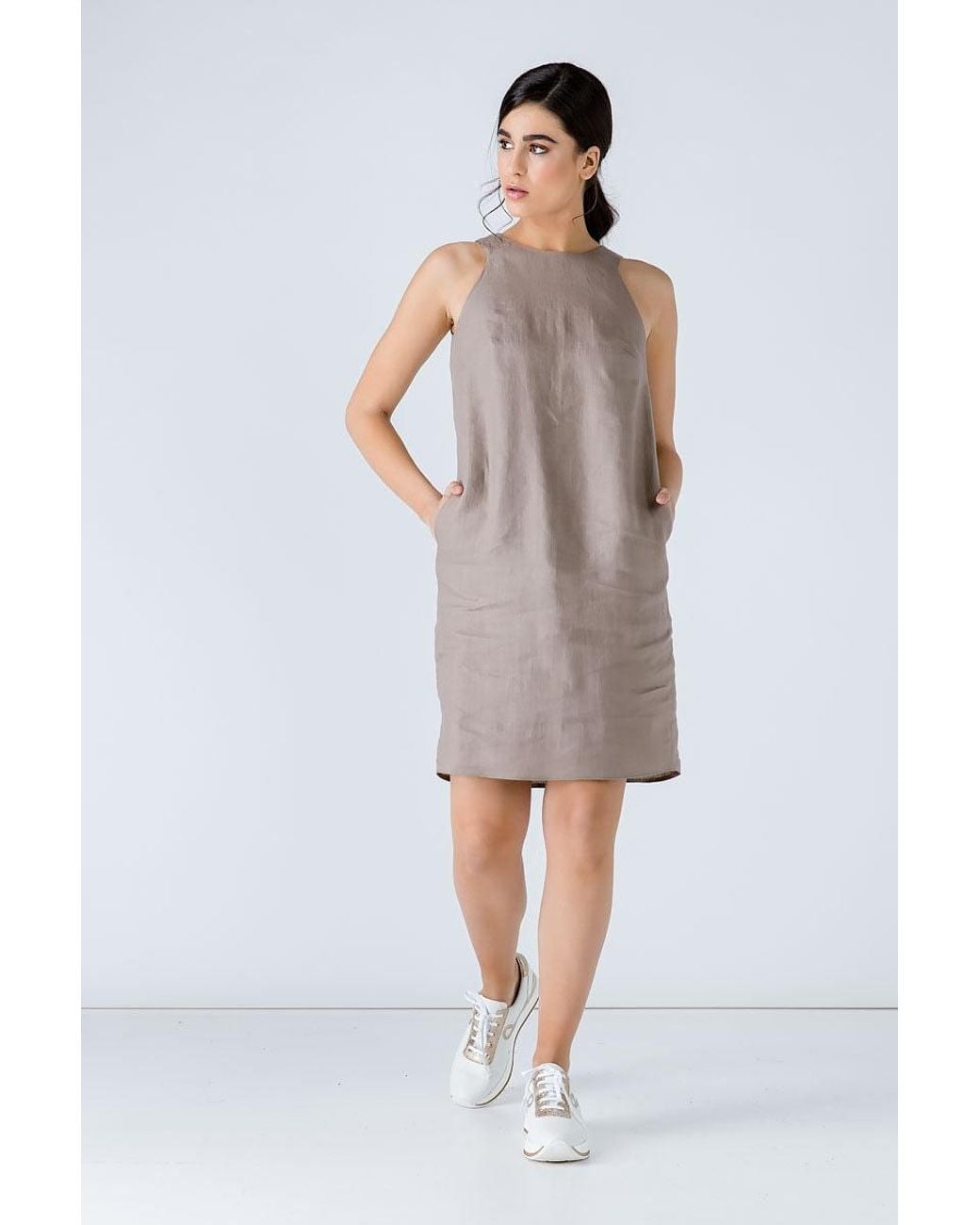 Conquista Natural Taupe Sleeveless Sack Dress