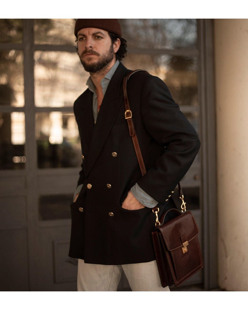 Time Resistance Purple Small Leather Briefcase for men